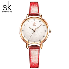 Shengke Роскошные Кварцевые часы, женские кожаные часы, женские часы 2019, новые SK маленькие круглые часы, женские повседневные часы # K8031 2024 - купить недорого