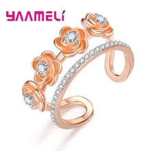 Anillo de dedo de oro rosa con 4 hermosas flores para mujer, cristal austriaco de moda, joyería de circonia cúbica de buena calidad 2024 - compra barato