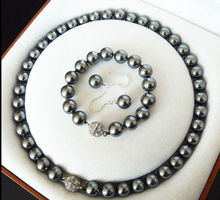 Модное 10 мм черное жемчужное ожерелье, браслет, серьги 2024 - купить недорого