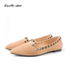 EARTH STAR-zapatos planos de Punta aterciopelada para mujer, calzado Sexy Punk, de color caqui, con remaches, de buena calidad, para otoño 2024 - compra barato