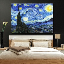 Starry Night By Vincent Van Gogh  Famous Reproduction  Oil Painting Wall Art Top Home Decor Canvas Art  Gift Any Sizes Accepted 2024 - buy cheap