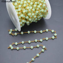 10 Meters Anti-Rust Gold Color Wire Linked 2X4mm / 4x6mm Faceted Cyan Color Glass Rondelle Beads Chains 2024 - buy cheap