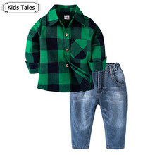 ST388 New Baby Boys Spring Autumn Tops+Jeans Suit 2 Pcs Kids Clothing Plaid Suit Sets Children Casual Clothes for 2-6Y Boys 2024 - buy cheap
