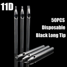 Puntas largas de plástico desechables para tatuaje, tubo de boquilla 11D para suministros de tatuaje, color negro, 50 unidades, envío gratis 2024 - compra barato