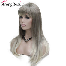 Strongbeauty longo perucas retas peruca sintética das mulheres luz raiz marrom com ponta loira dot pele topo cabelo 2024 - compre barato