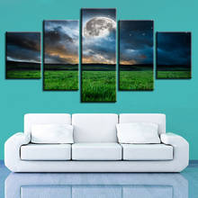 Modular Canvas Pictures Wall Art 5 Pieces Moon Grassland Night View Painting HD Prints Poster Frame Modern Decor For Living Room 2024 - buy cheap