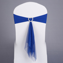 100pcs/lot Royal Blue White Muslin Chair Sash Spandex Band With Heart Buckle For Wedding Ceremony Birthday Party Decoration 2024 - buy cheap