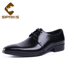 Sipriks/Мужские модельные туфли из натуральной коровьей кожи в итальянском стиле; классические деловые свадебные туфли; черные туфли-оксфорды с острым носком на шнуровке 2024 - купить недорого