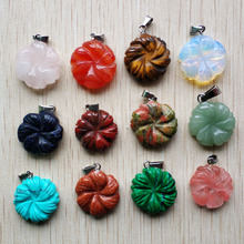 2018 new fashion assorted natural stone flower shape carved pendants for jewelry marking 12pcs/lot Wholesale  free shipping 2024 - buy cheap