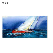 New Hand Painted oil painting Modern Abstract Sea sail and blue sea pictures Home Decor wall art Oil Painting On Canvas 2024 - buy cheap
