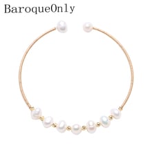 BaroqueOnly hand made white pink freshwater Pearl Wire Strings adjustable Bracelet  Vintage Style Bangle Pearls  HAA 2024 - buy cheap