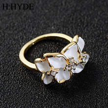 Высококачественное винтажное черно-белое кольцо с камелией H:HYDE, кольца золотого цвета с австрийскими кристаллами для женщин, свадебные кольца, оптовая продажа 2024 - купить недорого