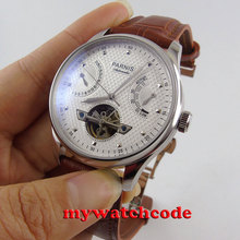 43mm Parnis White Dial Brown Leather Strap Power Reserve Deployment Clasp Sea-Gull 2505 Automatic Mens Watch Relogio Masculino 2024 - buy cheap