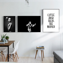 Nordic pintura em tela decoração da casa preto branco imagem da parede arte figura senhora impressão sala de estar quarto carta decoração arte pintura 2024 - compre barato