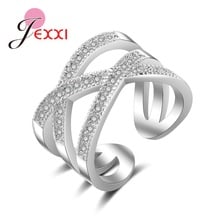 Simple Design Cross Wide Ring For Women 925 Sterling Silver Jewelry Adjustable Anel Pave Sparking Crystal Wholesale Anel 2024 - buy cheap