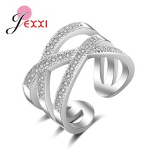 Anel 925 de prata esterlina feminino, anel largo com design simples e ajustável com faixa de cristais 2024 - compre barato
