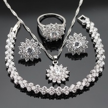 White Cubic Zirconia Silver Color Jewelry Sets For Women Stud Earrings Bracelet Rings Necklace Pendant Christmas Gift 2024 - buy cheap