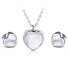 Brand New design Shell Stainless Steel Love Heart  Studs Earring + Necklace Pendant  set Ladies Women's days  Holiday Gift 2024 - buy cheap