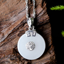Colar de prata jade s925, pingente com botão de segurança esculpido à mão da china, colar com amuleto da sorte, joias finas 2024 - compre barato