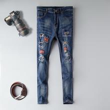 Мужские джинсы с дырками, рваные Стрейчевые рваные джинсы в стиле хип-хоп, мужские модные дизайнерские зауженные джинсы для мужчин 2022 - купить недорого