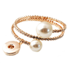 P00302 gold  fit 18mm button adjustable bead bracelet snap button bracelet with pearl 2024 - buy cheap