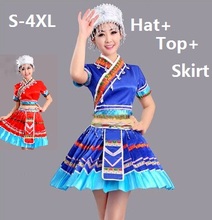 Women hmong chinese national traditions clothes Tujia hmong miao dress clothing girls dance stage performance costumes with hat 2024 - buy cheap
