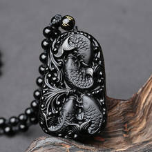 Wonderful Chinese Handwork Natural Black Obsidian Carved Fish Happy Reunion Lucky Blessing pendant necklace Fashion JewelrY 2024 - buy cheap