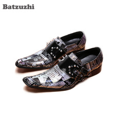 Batzuzhi Punk Men Shoes Retro Leather Dress Shoes Men Rivets Black Party Dress Shoes Formal Business Shoes  Zapatos Hombre 2024 - buy cheap
