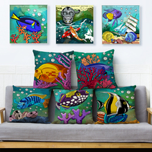 Underwater World Tropical Fish Colorful Pillow Cover 45*45cm Cushion Covers Linen Pillows Cases Home Decor Animal Pillow Case 2024 - buy cheap