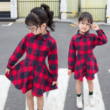 Crianças vestidos para meninas manga longa moda xadrez primavera vestido para meninas algodão casual vestido com cinto crianças roupas 2024 - compre barato