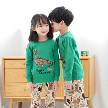 Kids Boys Long Johns Cartoon Dinosaur Pajamas Suits Autumn Cotton Striped Long Sleeve Sleepwear for Child Girls Toddler Pyjamas 2024 - buy cheap