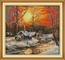 Needlework,11/14ct DMC color Cross stitch,Set For Embroidery kit,Winter House Morning Landscape Pattern Cross-Stitch Wall Decor 2024 - buy cheap