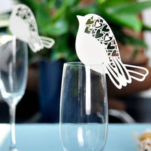 50pcs Laser Cut Ivory Love Bird Wedding Supplies Name Place Card Holder Wedding Party Table Wine Glass Decoration Party Event 2024 - buy cheap