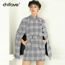2018 модные chifave/зима женский пиджак Для женщин пояса шерстяные Хаундстут плед плащ пальто элегантный плюс Размеры клетчатая куртка пальто 2024 - купить недорого