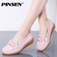 PINSEN Fashion Women Ballet Flats Shoes Genuine Leather Loafers Shoes Woman Slip-on Flats Ladies Shoes Heels Creepers moccasins 2024 - buy cheap