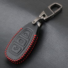 Кожаный чехол для ключей Ford Focus 3 MK3 MK4 C-Max Mondeo Kuga Fiesta, чехол для автомобильного ключа с 3 кнопками 2024 - купить недорого
