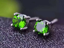 Brincos com pedra preciosa natural, verde diopside, elegante, pequena, compacta, redonda, s925, prata, mulheres, joias de festa 2024 - compre barato