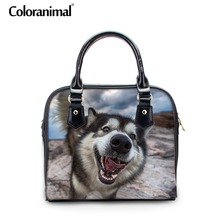 Coloranimal alaskan malamute luxo bolsa de couro pu feminino tote saco husky siberiano bonito cão padrão sac um saco do mensageiro principal 2024 - compre barato