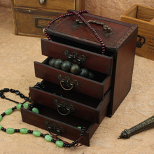 Caixa de madeira jóias caixa de vestir com quatro camadas de gaveta retro com um espelho caixa boite de rangement organizador de gaveta 2024 - compre barato