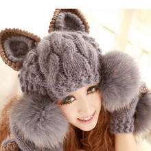 2021 Autumn and winter freeshipping Wool knitted fashion cat design artificial fur cap only Women fashion accessories 2024 - buy cheap