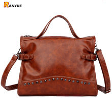 Large Rivet Vintage Pu Leather Female Handbag Shoulder Crossbody Bags For Women Messenger Bags Handbags Women Famous Brands Sac 2024 - buy cheap