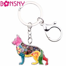Bonsny-llavero de perro pastor alemán esmaltado para mujer, joyería de moda para mujer, colgante de bolso, llavero de coche, accesorios llaveros 2017 2024 - compra barato