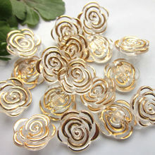 50pcs 12.5mm Gold edge transparent rose flower acrylic buttons for decoration handmade craft sewing accessories 2024 - buy cheap
