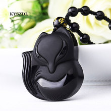 High quality natural obsidian carved fox pendant fashion men and women couples crystal fox necklace pendant jewelry gift 2024 - buy cheap