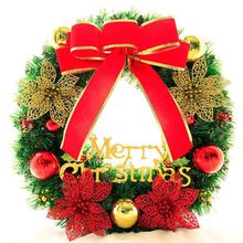 Guirnalda de Navidad de 30cm, adorno de pared para puerta, Lazo Rojo Dorado, bolas de Navidad para decoración del hogar, suministros de Navidad 2024 - compra barato