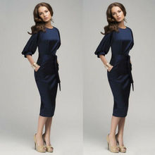 Fashion Elegant Womens Work Career Bodycon Pencil Dress Half Sleeve Blue Office Business Formal Dresses Cocktail Party Wear 2024 - buy cheap