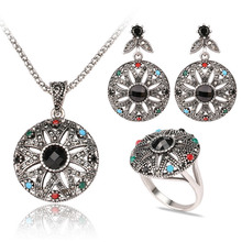 Luxury Colorfull Austrian Crystals Turkish Jewellery Retro Vintage Flower Jewelry Sets Turkey Necklace Earring Set Women 2024 - buy cheap