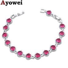 Ayowei fascinante 925 silver rose red cristal de zircão pulseira para melhor presente da minha mãe TB1153A 2024 - compre barato