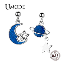 UMODE Blue Moon Star Sterling 925 Silver Drop Earrings for Women Blue Universe Asymmetry Silver Earring Jewelry Party ULE0561 2024 - buy cheap