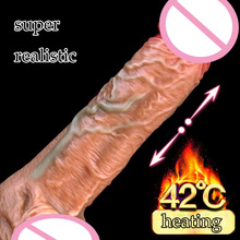 Vibrador realista grande com ventosa, pênis de gelatina com aquecimento telescópico, pênis, pau enorme, carregamento usb, para mulheres 2024 - compre barato